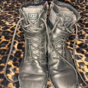 Black ugg lace up waterproof boots genuine leather black